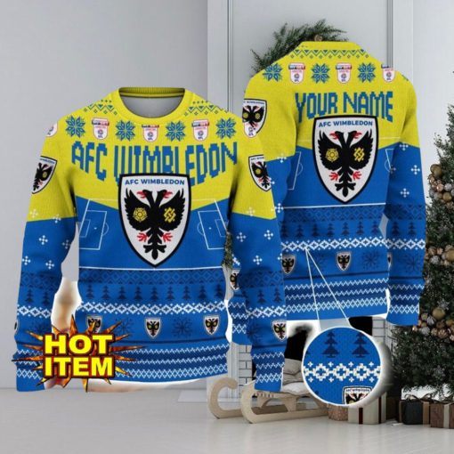 AFC Wimbledon Big Logo Custom Name 3D Ugly Christmas Sweater Christmas Gift For Big Fans