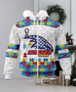 AFL Adelaide Crows Custom Name Number Autism Awareness Zip Up Hoodie