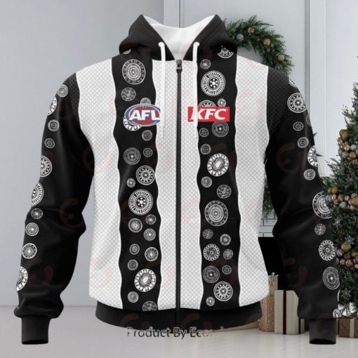 AFL Collingwood Magpies Custom Name Number 2023 Indigenous Guernsey Zip Up Hoodie