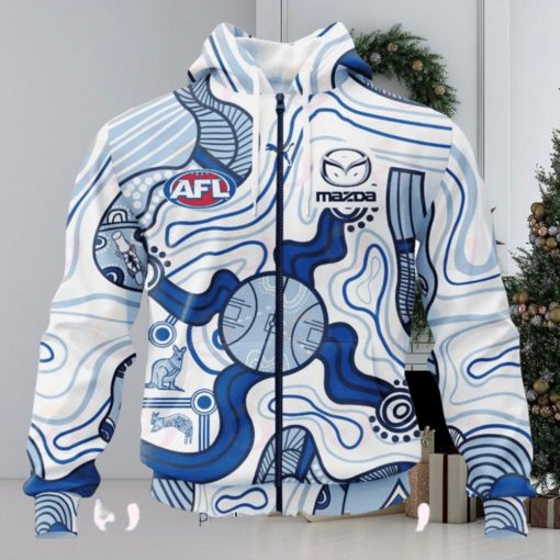 AFL North Melbourne Kangaroos Custom Name Number 2023 Indigenous Guernsey Zip Up Hoodie