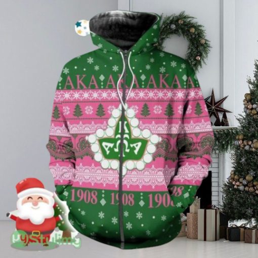 AKA Sorority Ivy Leaf Christmas Zip Hoodie 3D All Over Print