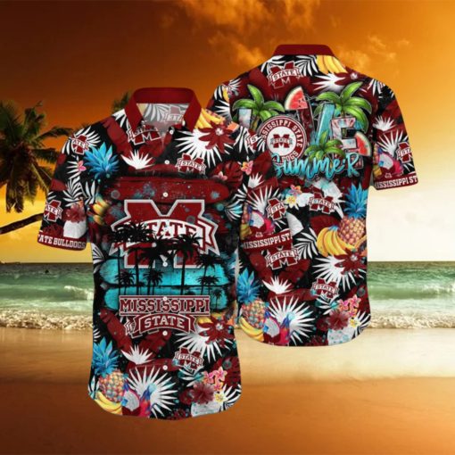 ALOHA SUMMER NCAA MISSISSIPPI STATE BULLDOGS HAWAIIAN SHIRT TROPICAL FRUIT PATTERN