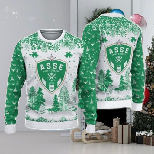AS Saint Etienne Big Logo Pine Trees Big Fans Gift Christmas Sweater For Men And Women
