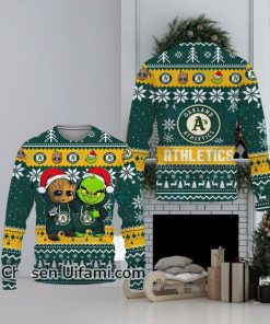 A’S Ugly Sweater Surprising Baby Groot Grinch Oakland Athletics Gift