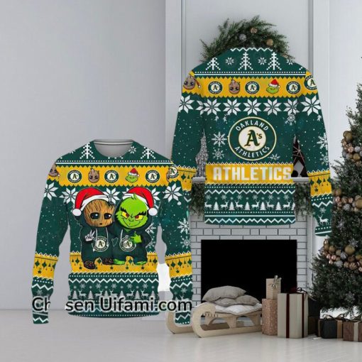 A’S Ugly Sweater Surprising Baby Groot Grinch Oakland Athletics Gift