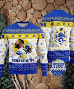 Aaron Donald Never Satisfied Los Angeles Champions 2023 Super Bowl NFL Christmas Ugly Sweater