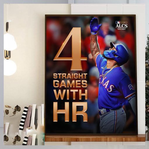 Adolis Garcia 4 Straight MLB Postseason Games With HR Home Decor Poster Canvas