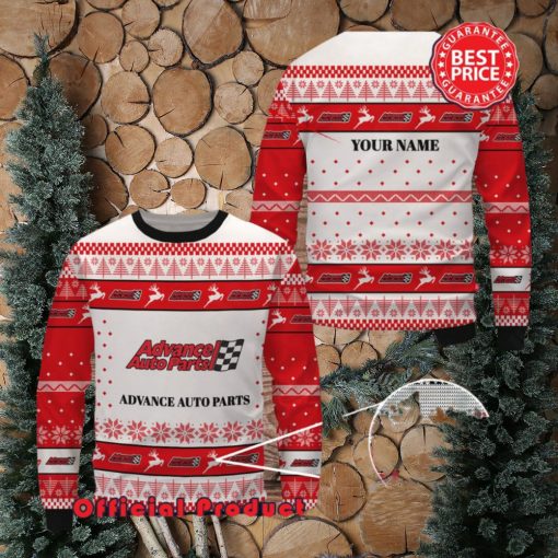 Advance Auto Parts Custom Name White Design Logo Reindeer Ugly Christmas Sweater