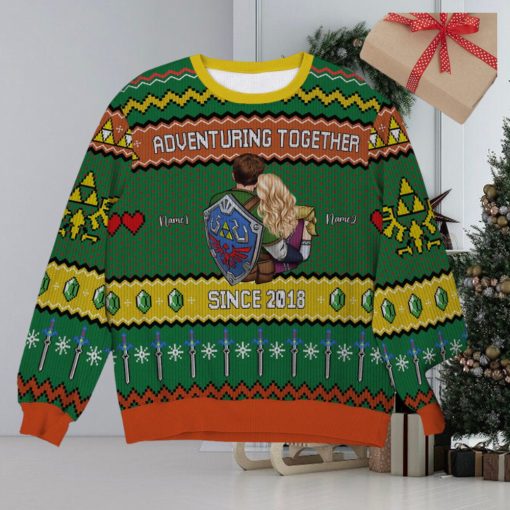Adventuring Together, Couple Gift, Personalized Knitted Ugly Sweater