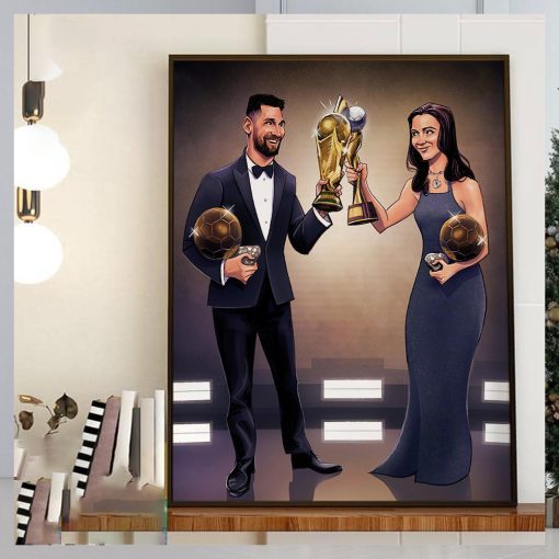 Aitana Bonmati And Lionel Messi For 2023 Ballon dOr Winners Home Decor Poster Canvas