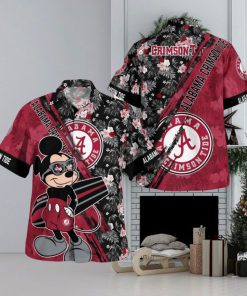 Alabama Crimson Tide Mickey Mouse Floral Short Sleeve Hawaii Shirt