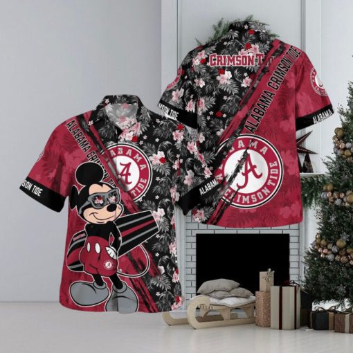 Alabama Crimson Tide Mickey Mouse Floral Short Sleeve Hawaii Shirt
