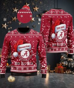 Alabama Crimson Tide NCAA Santa Claus Hat Ho Ho Ho 3D Custom Name Ugly Christmas Sweater