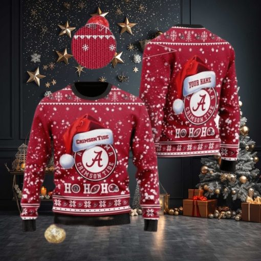 Alabama Crimson Tide NCAA Santa Claus Hat Ho Ho Ho 3D Custom Name Ugly Christmas Sweater