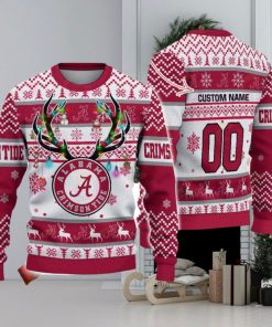 Alabama Crimson Tide Reindeer Pattern Special Custom Name And Number Ugly Christmas Sweater NCAA Fans Gifft