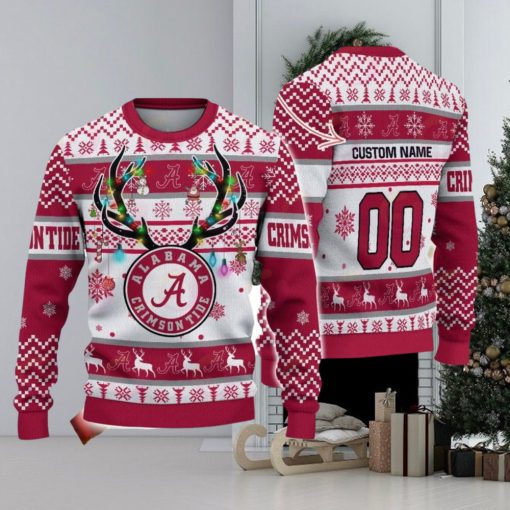 Alabama Crimson Tide Reindeer Pattern Special Custom Name And Number Ugly Christmas Sweater NCAA Fans Gifft