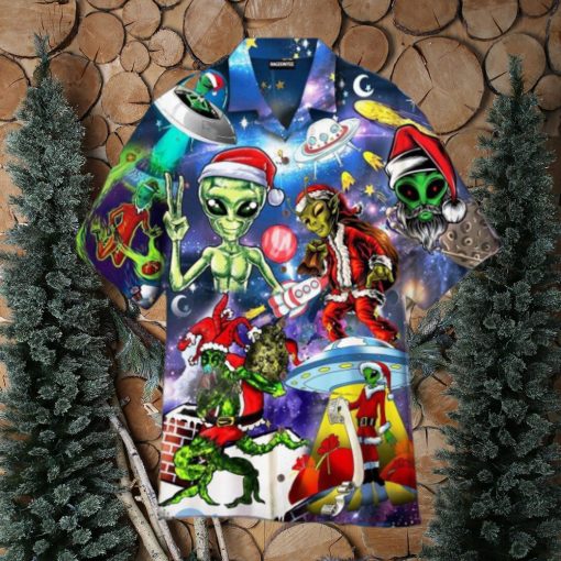 Alien Santas Christmas Funny Christmas Hawaiian Shirt