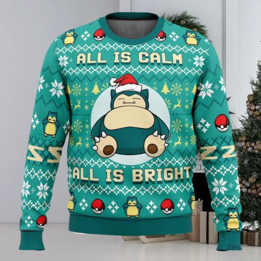 All Is Calm All Bright Snorlax Pokemon 3D Ugly Christmas Sweater Unisex Christmas Sweater For Men And Women