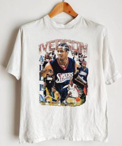 Allen Iverson Philadelphia 76ers basketball player action pose retro shirt