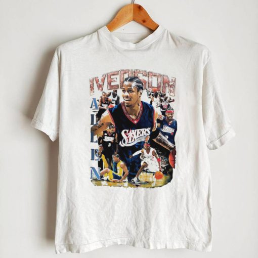 Allen Iverson Philadelphia 76ers basketball player action pose retro shirt