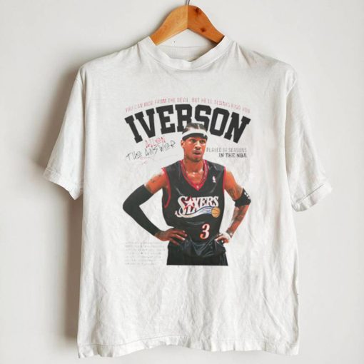 Allen Iverson Philadelphia 76ers basketball you can hide from the devil but he’ll always find you signature information retro shirt