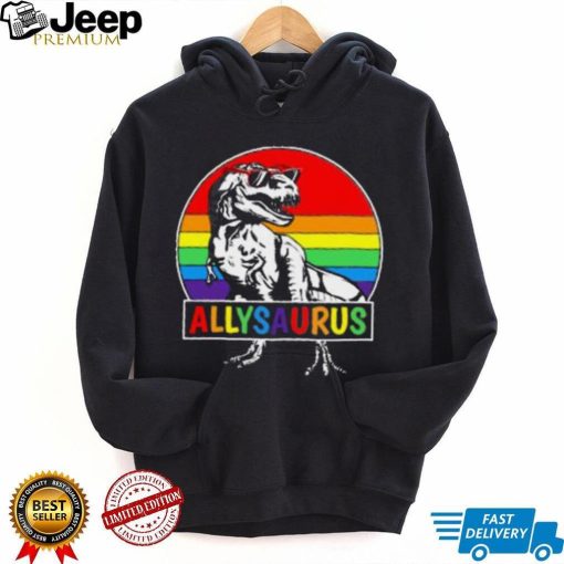 Allysaurus LGBT Vintage Dinosaur Rainbow Flag Ally T Shirt