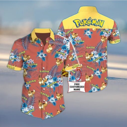 Aloha Eevee Pokemon Hawaiian Shirt Hibiscus Flowers Pattern Summer Vacation Gift