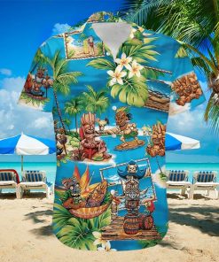 Amazing Tiki Surfing Enjoy Summer Blue Tropical Unisex Hawaiian Shirts