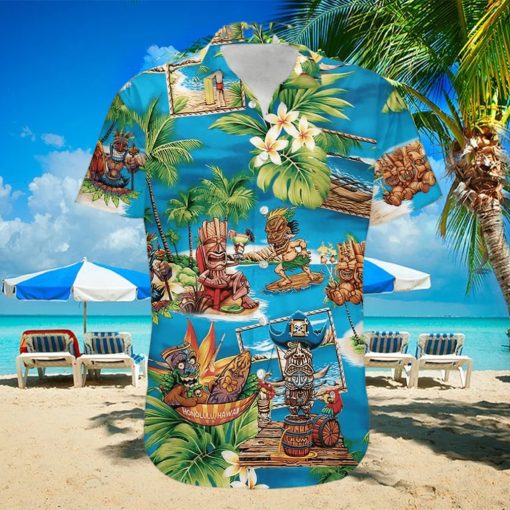 Amazing Tiki Surfing Enjoy Summer Blue Tropical Unisex Hawaiian Shirts