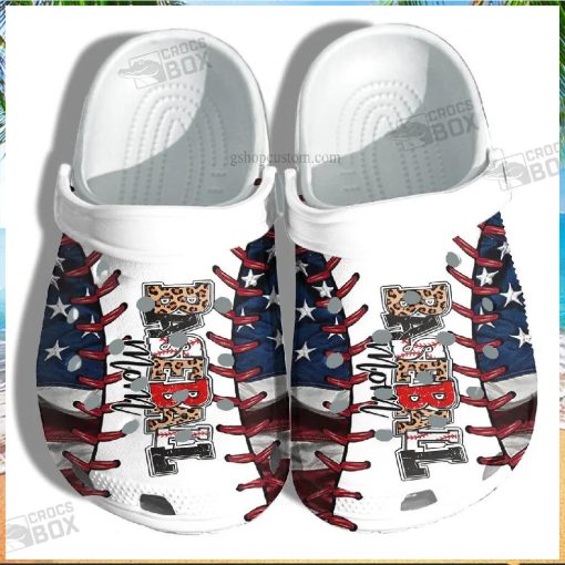 America Mom Leopard Baseball Crocs Shoes Gift For Mother