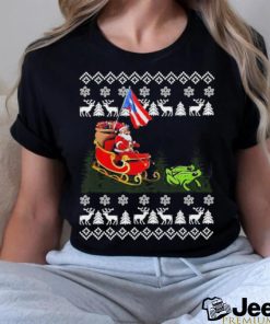 America Santa Claus With Coqui Frog Ugly Xmas Shirt