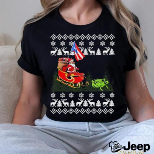 America Santa Claus With Coqui Frog Ugly Xmas Shirt