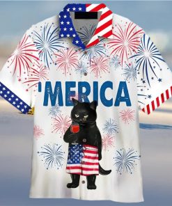 American Black Cat Drink Wine Merica Hawaiian Shirt