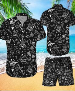 American Traditional Flash Tattoo Skull Hawaiian Shirt And Shorts