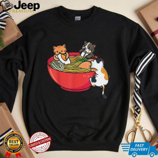 Anime Cats Eat Japanese Ramen Noodles T Shirt