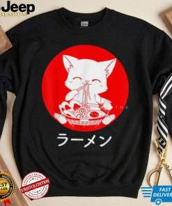 Anime Neko Girls Kawaii Cat Eating Japanese Ramen Noodles T Shirt