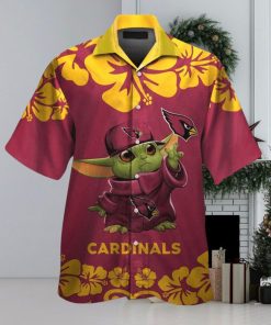 Arizona Cardinals Baby Yoda Short Sleeve Button Up Tropical Hawaiian Shirt