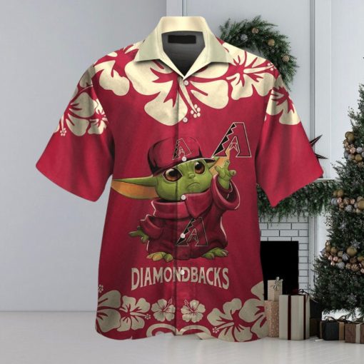 Arizona Diamondbacks Baby Yoda Short Sleeve Button Up Tropical Hawaiian Shirt