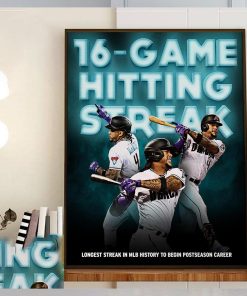 Arizona Diamondbacks Ketel Marte 16 Game Hitting Streak Home Decor Poster Canvas