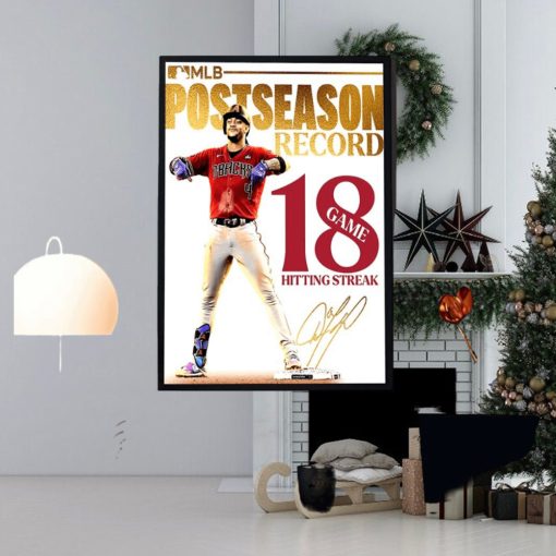 Arizona Diamondbacks Ketel Marte MLB Postseason Record 18 Game Hitting Streak Home Decor Poster Canvas