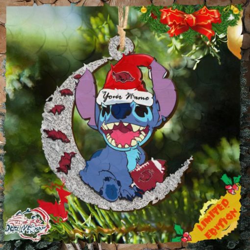 Arkansas Razorbacks Stitch Christmas Ornament NCAA And Stitch With Moon Ornament