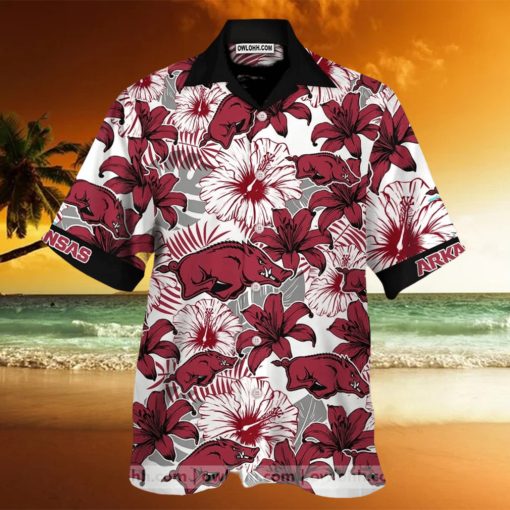 Arkansas Razorbacks White And Dark Red Flowers Hawaiian Shirt