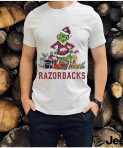 Arkansas Santa Grinch And Santa Dog Christmas Shirt