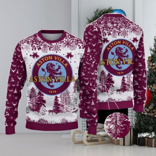 Aston Villa Big Logo Pine Trees Big Fans Gift Christmas Sweater For Men And Women