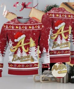 Atlanta Braves Logo Golden Fans Santa Hat Tree Ugly Christmas Sweater