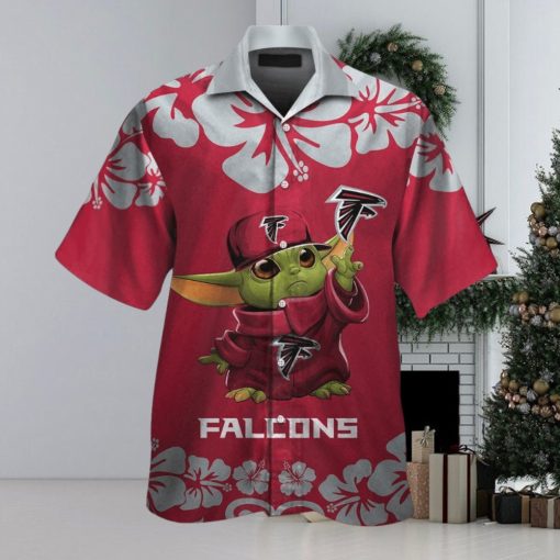 Atlanta Falcons Baby Yoda Short Sleeve Button Up Tropical Hawaiian Shirt