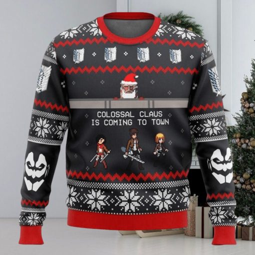 Attack On Titan Colossal Claus Ugly Sweater, Christmas Gift Apparel, Merry Ugly Christmas Sweater