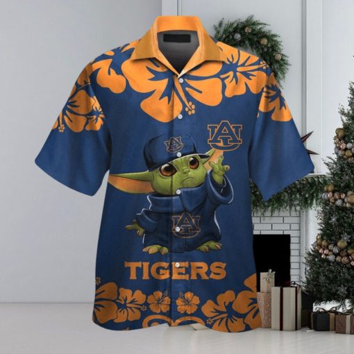 Auburn Tigers Baby Yoda Short Sleeve Button Up Tropical Hawaiian Shirt