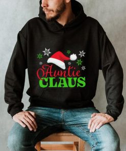 Auntie Claus with Christmas Santa Hat and Snowflakes T Shirt