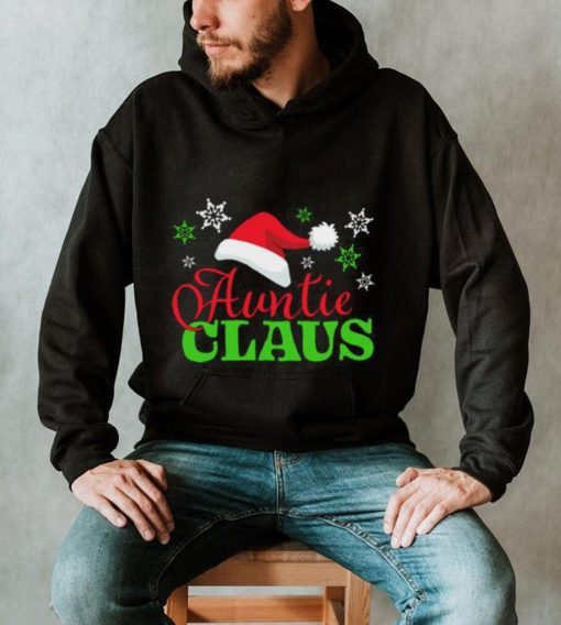 Auntie Claus with Christmas Santa Hat and Snowflakes T Shirt
